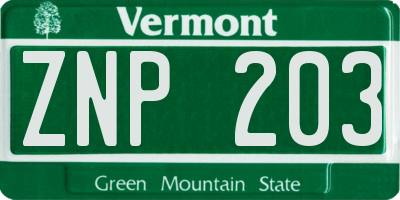 VT license plate ZNP203