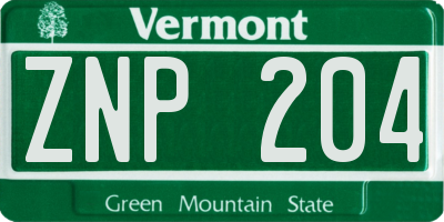 VT license plate ZNP204