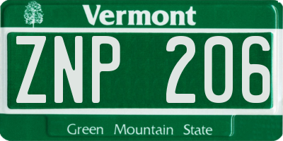 VT license plate ZNP206