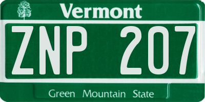 VT license plate ZNP207