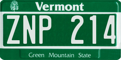 VT license plate ZNP214