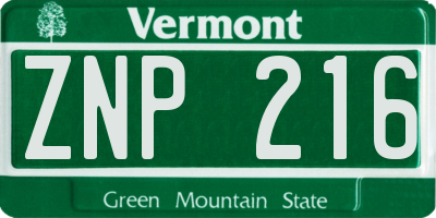 VT license plate ZNP216