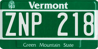 VT license plate ZNP218