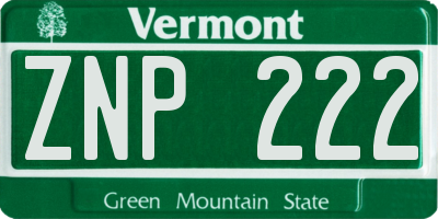 VT license plate ZNP222
