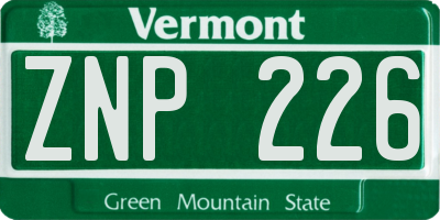 VT license plate ZNP226