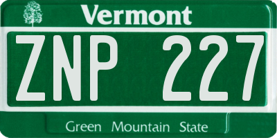 VT license plate ZNP227