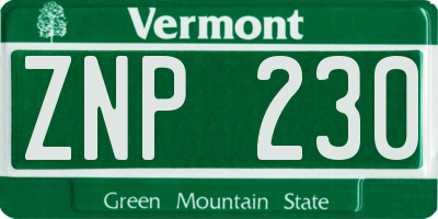 VT license plate ZNP230