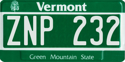 VT license plate ZNP232