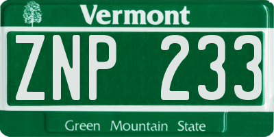 VT license plate ZNP233