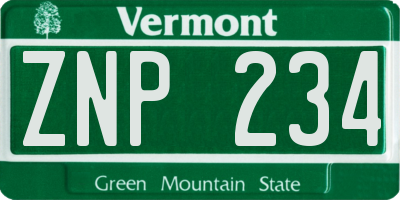 VT license plate ZNP234