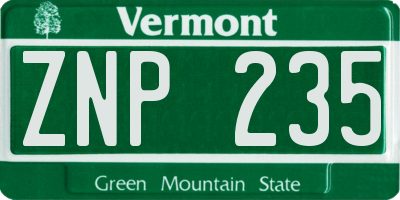 VT license plate ZNP235