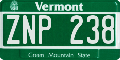 VT license plate ZNP238
