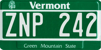 VT license plate ZNP242
