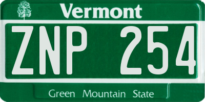 VT license plate ZNP254