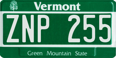 VT license plate ZNP255