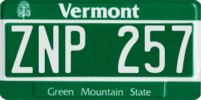 VT license plate ZNP257
