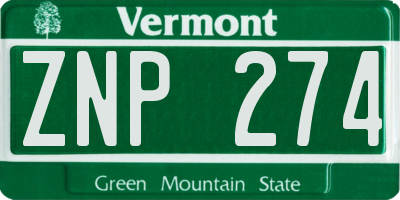 VT license plate ZNP274