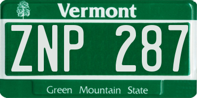 VT license plate ZNP287