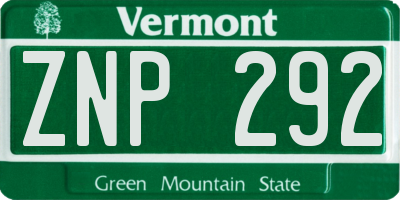 VT license plate ZNP292