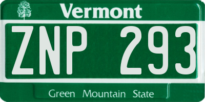 VT license plate ZNP293
