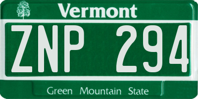 VT license plate ZNP294