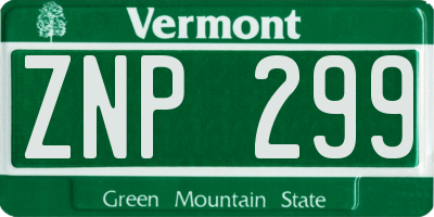 VT license plate ZNP299