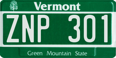 VT license plate ZNP301