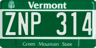 VT license plate ZNP314