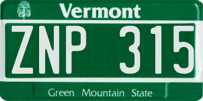 VT license plate ZNP315