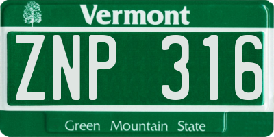 VT license plate ZNP316