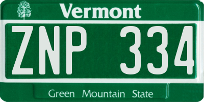 VT license plate ZNP334