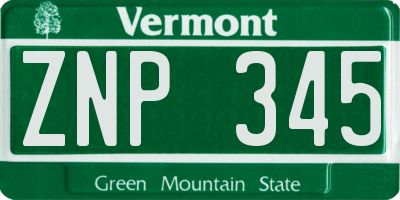 VT license plate ZNP345