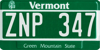 VT license plate ZNP347