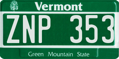 VT license plate ZNP353