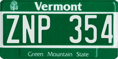 VT license plate ZNP354