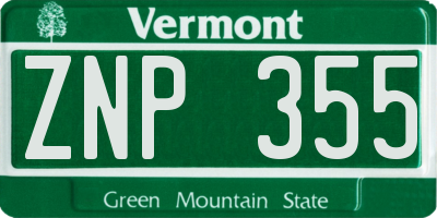 VT license plate ZNP355
