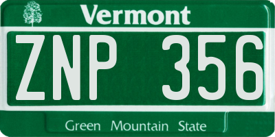 VT license plate ZNP356