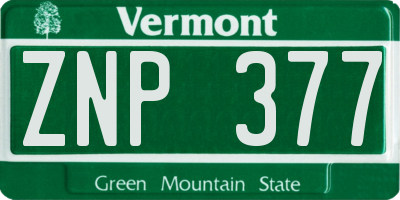 VT license plate ZNP377