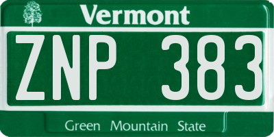 VT license plate ZNP383