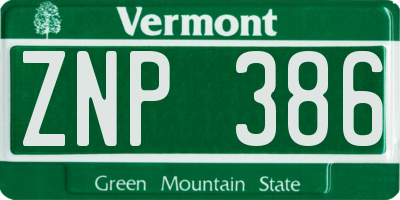 VT license plate ZNP386