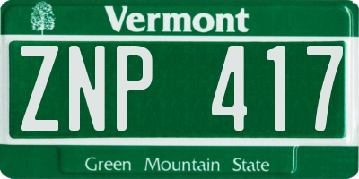VT license plate ZNP417