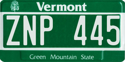 VT license plate ZNP445