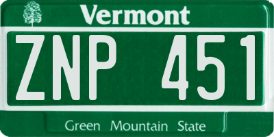 VT license plate ZNP451
