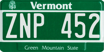 VT license plate ZNP452