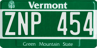 VT license plate ZNP454