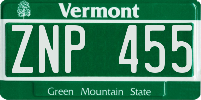 VT license plate ZNP455