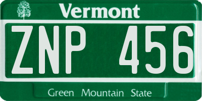VT license plate ZNP456