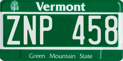 VT license plate ZNP458