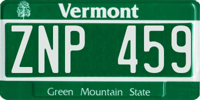 VT license plate ZNP459
