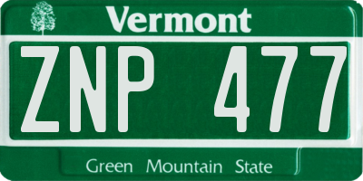 VT license plate ZNP477